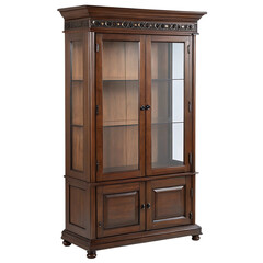 Classic Wooden Cabinet with Crown Molding and Dark Pull Handles