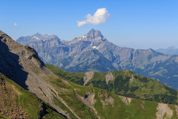 Fototapeta premium Mountain panorama with mountain range Dents du Midi in Swiss Alps, Switzerland
