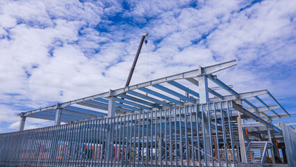 Steel frame of a new commercial building under construction