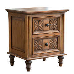 Classic Wooden Nightstand with Decorative Paneled Drawers and Turned Legs