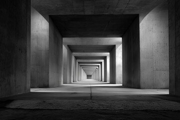 Dark Grey Concrete Tunnel with Recursive Square Pattern