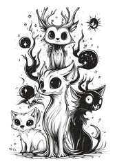 Whimsical Animal Collection with Unique Creatures and Cosmic Elements