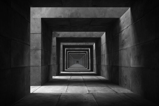 Dark Grey Concrete Tunnel with Recursive Square Pattern