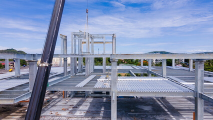 Steel frame of a new commercial building under construction