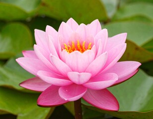 Fototapeta premium Beautiful Pink Water Lily Surrounded by Lily Pads