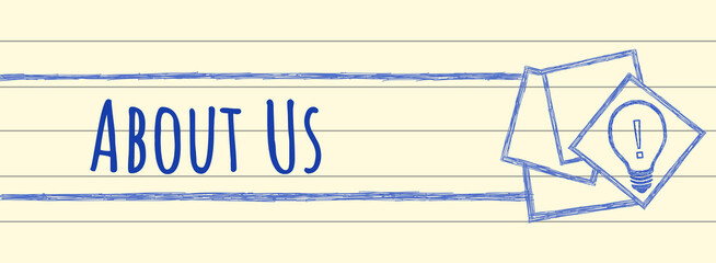 About Us Bulb Ball Pen Sketch Note Book Texture Boxes Text 