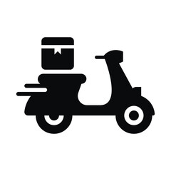 Delivery Scooter Icon with Parcel Box – Black Silhouette Vector Illustration
