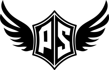 PS logo emblem with winged and shield template