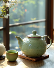 Earthenware Teapot and Tea Cup: A Cozy Afternoon Tea Setting