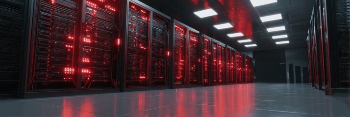 Overloaded Server Room Shows Blinking Red Lights While Maintaining a Clean Left Layout