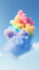 Rainbow blue sky white cloud landscape illustration poster background