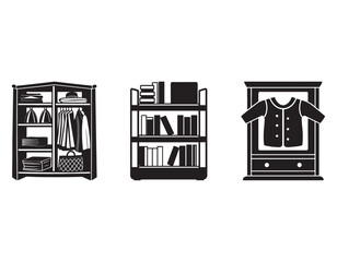 baby wardrobe,closet organizer  bookshelf icon silhouette vector illustration