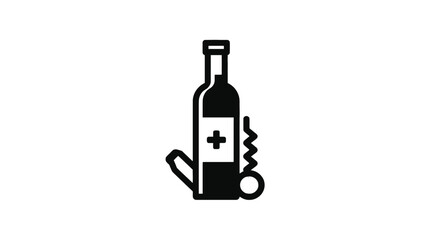 Wine Bottle with Corkscrew and Plus Sign: Medical or Health-Related Wine Concept