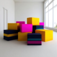 Obraz premium Colorful boxes in a minimalist room
