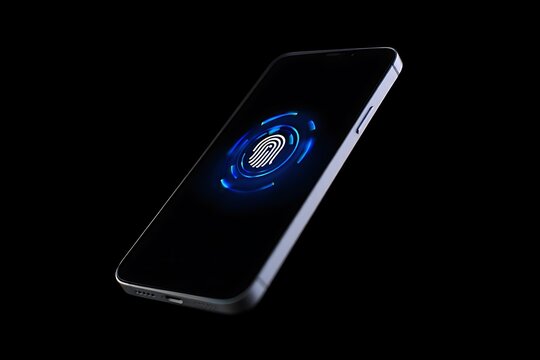Smartphone Displaying Fingerprint Scanner Animation Blue Glowing Circles Dark Background Silver Smartphone Modern Technology Security Access Biometric Authentication Digital Identity