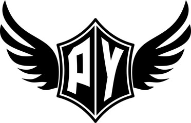 PY logo emblem with winged and shield template
