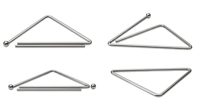 Four metal triangles on white background