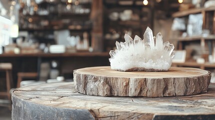 Quartz Crystal on Wood Slice