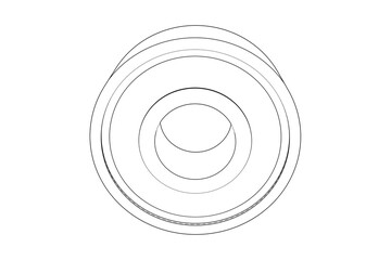 Industrial mechanical bearing: monochrome technical drawing wireframe illustration, simple line art blueprint schematic. Essential component diagram outline for engineering design precise technical 