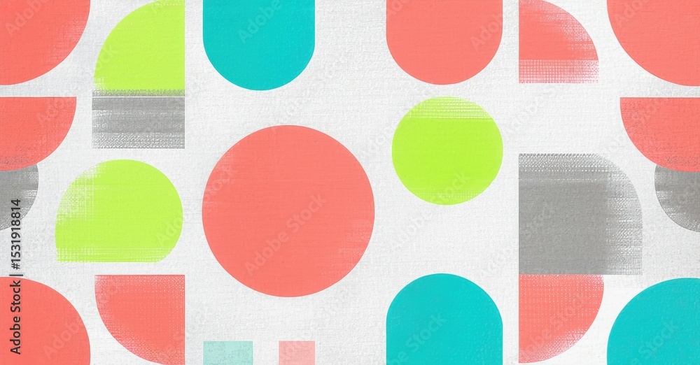 Aufkleber Abstract geometric pattern. Circles, rectangles overlap creating playful texture. Light background enhances vibrant colors.