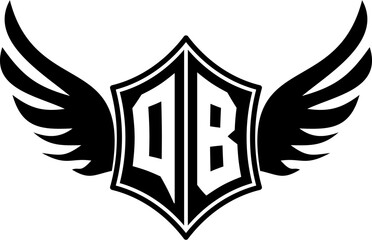 QB logo emblem with winged and shield template