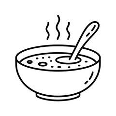 Hot soup bowl with spoon line art illustration
