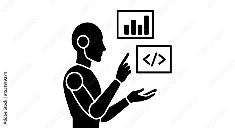 Poster minimalist ai silhouettes neural network machine learning face scan tech vector