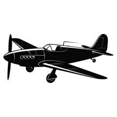 Vintage airplane silhouette black and white illustration