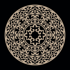 Traditional gold ornament of middle Asia for decoration of clothes, yurts, gold medallion . Element of the national pattern of the ancient nomads. Gold ornament in Kazakh style. © z_olga_art
