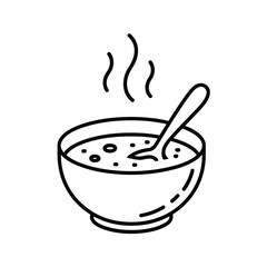 Hot soup bowl with spoon line art illustration
