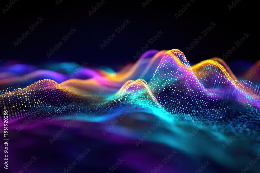 Poster high-tech virtual reality interface presenting digital waves in vibrant colors for immersive interac