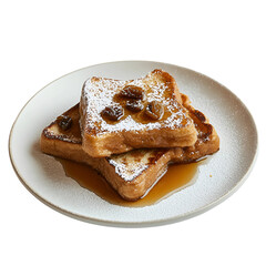 Cinnamon raisin French toast plate with warm maple syrup isolated on transparent background