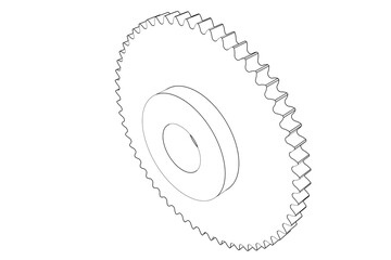 Technical Drawing of a Gear Wheel: Detailed Monochrome Line Art Outline Illustration for Engineering Blueprint, Schematic Diagram, and Industrial Design Concepts, Mechanical, Engineering, Vector,