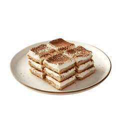 Classic Italian tiramisu plate with layered dessert isolated on transparent background