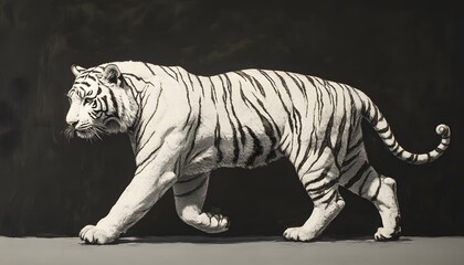 A white tiger in a dynamic pose.