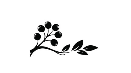 Elegant Black and White Berry Branch Clipart: Botanical Illustration for Design Projects