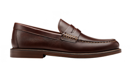 Brown leather penny loafer shoe isolated on transparent background