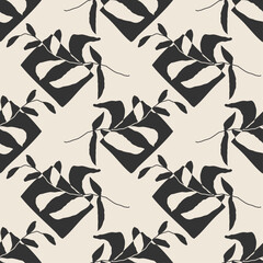 Trendy minimalist seamless botanical pattern with abstract creative hand drawn composition