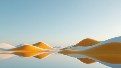 Abstract Landscape of Soft, Orange and White Hills Mirrored in Calm Water