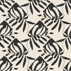 Trendy minimalist seamless botanical pattern with abstract creative hand drawn composition