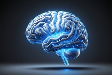 Three Dimensional Model Of Human Brain Gray White Matter Neural Connections Glowing Blue Lines Dark Background Detailed Anatomy Medical Science Neurology Cognitive Science
