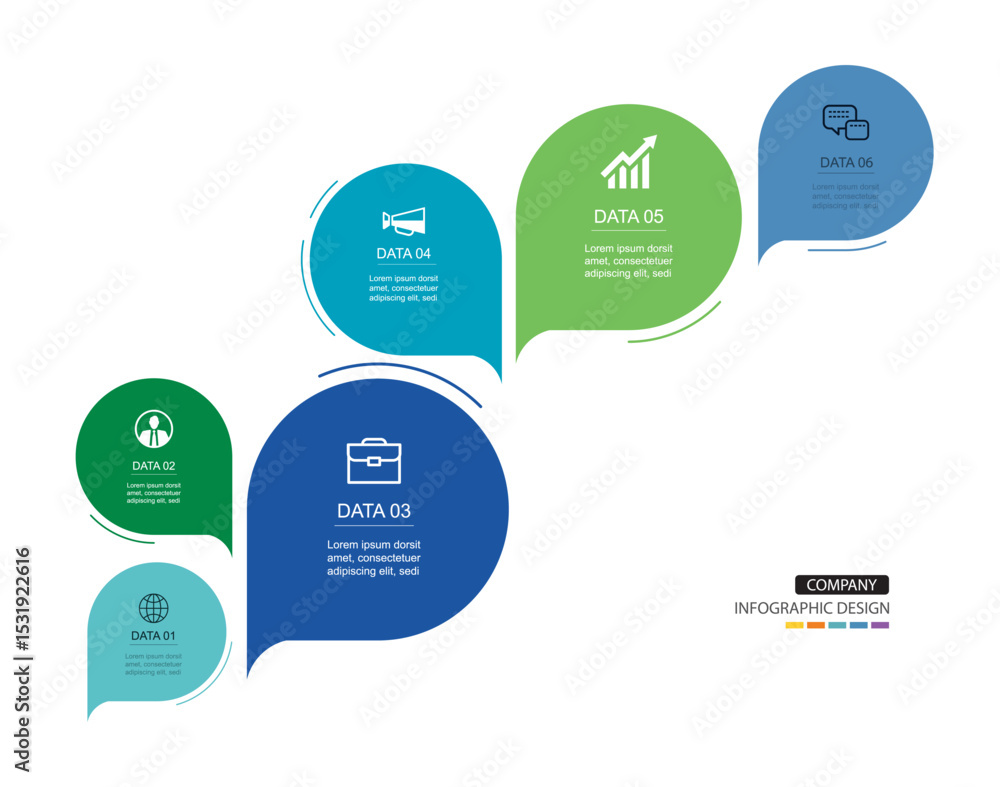 Poster infographics speech bubbles timeline with 6 number data template. illustration abstract background.