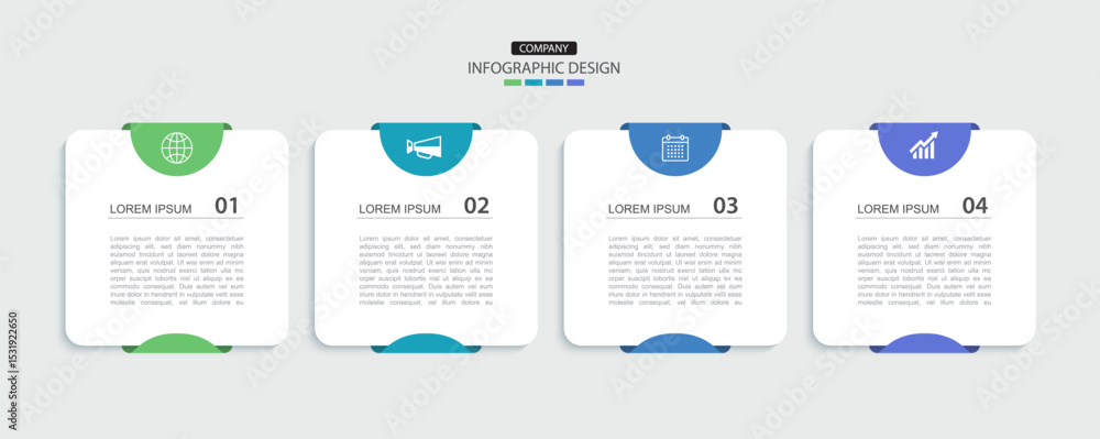 Wall mural 4 data infographics rectangle tab index template. illustration business abstract background.