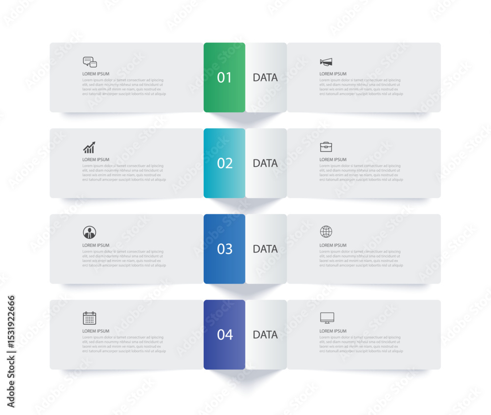 Poster 4 data infographics rectangle tab index template. illustration business abstract background.