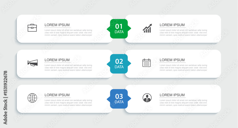 Wall mural 3 data infographics rectangle tab index template. illustration business abstract background.