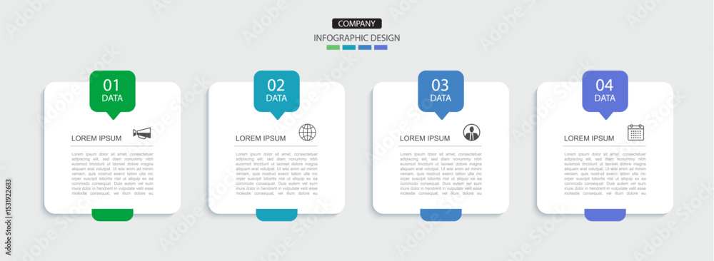 Poster 4 data infographics square tab index template. illustration business abstract background.
