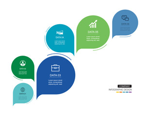 Naklejka premium Infographics speech bubbles timeline with 6 number data template. Illustration abstract background.