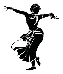 Elegant Vector Silhouette of a Woman Dancing in Traditional Attire