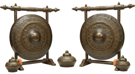 Antique bronze gongs decorative display