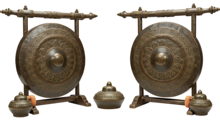 Antique bronze gongs decorative display